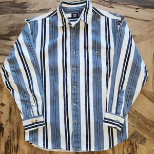 Vintage 90's Faded Glory Men White & Blue Striped Button Up Shirt Sz M